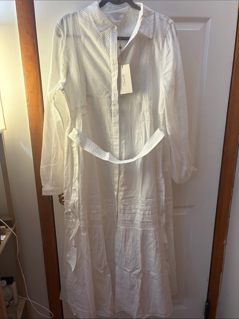 Cleobella White Midi Shirt Dress with Pintuck Details Size M